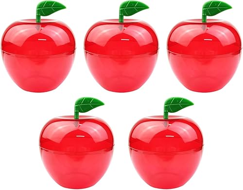 Paquete de 5 recipientes de plástico de manzana, decoración grande de manzana roja, contenedor de manzana para profesores, tarros de dulces,
