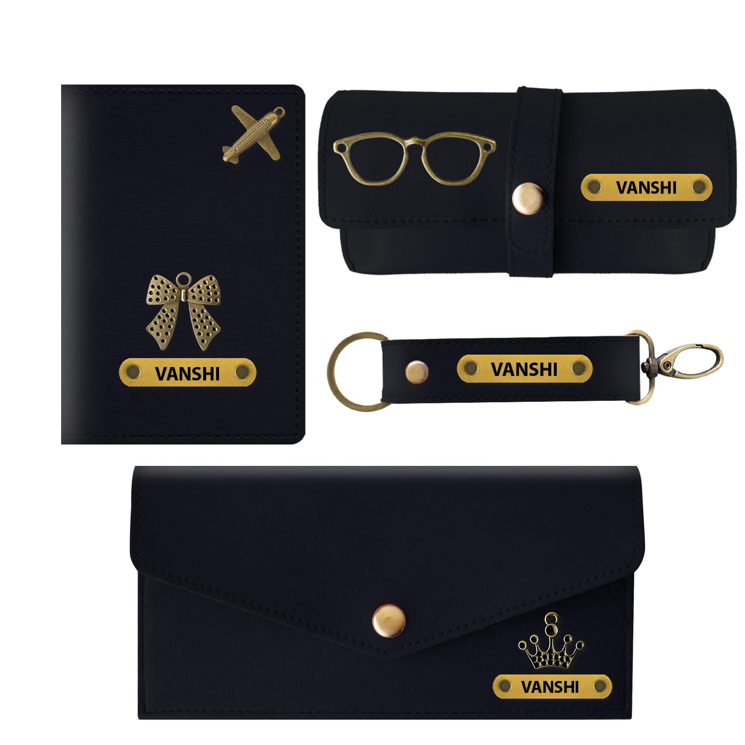 Personalized Women’s Gift Combo with Leather Long Wallet, Passport Cover, Sunglasses Case and Keychain; Giftset for Valentines, Birthdays & Wedding Anniversary (Black)-image-34