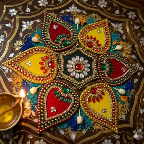 Image of Acrylic Rangoli Design Set for Floor Decoration | Readymade Reusable Decorative Rangoli for Diwali Wedding and Festive Use | Handcrafted Home Decor