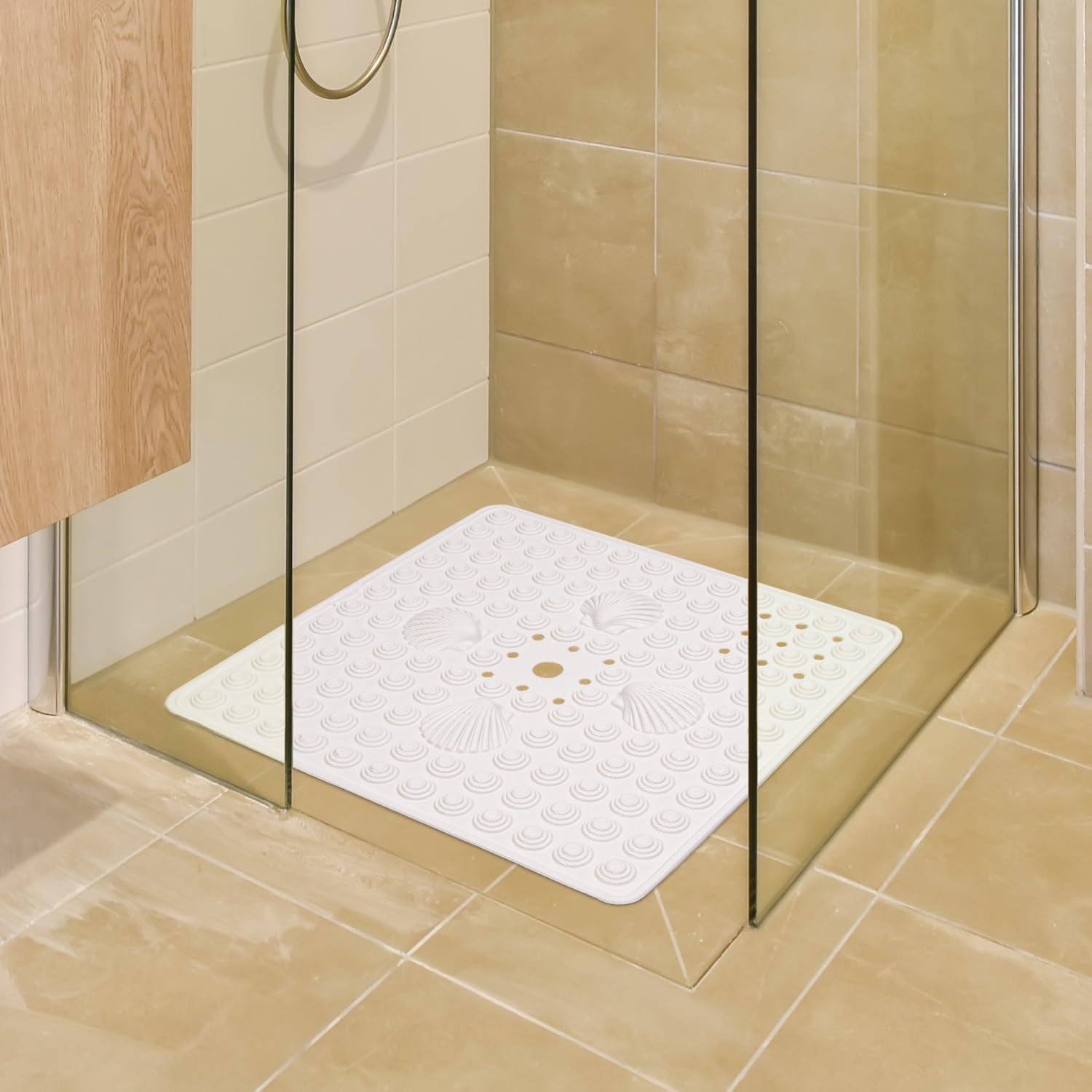 Tatkraft Shell Tapis de Douche Antidérapant, Made in Italy, 48x48 cm, Blanc