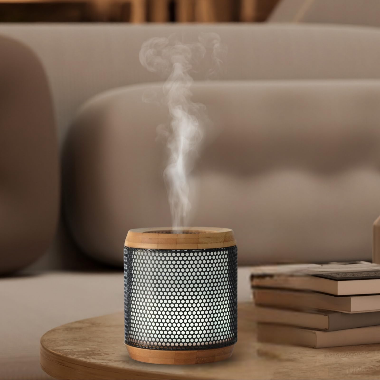 Zen'Aromat dyfuzor olejków eterycznych Elipsja - ultradźwiękowy dyfuzor aromaterapia na zimno - Elektryczny dyfuzor zapachowy do domu - wielofunkcyjne oświetlenie LED - naturalne materiały bambusowe i