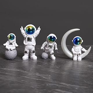 4 Pcs Astronaut Figurines Cake Topper Miniature Astronaut Toys Space Cake Topper Spaceman Statues for Home Desktop Decor Space Theme Party Decorations