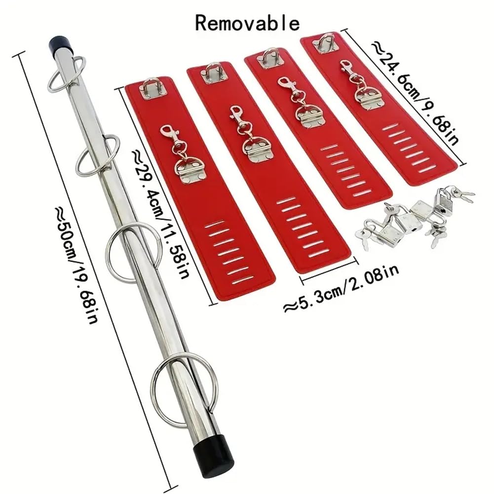 Cubierta roja para pies y Manos de Acero Desmontable y Libre de Mantenimiento, Barra Transversal, Varilla de Metal, Tubo de Acero, con Cerradura, Mano y pie de Cuero con Llave de Bloqueo