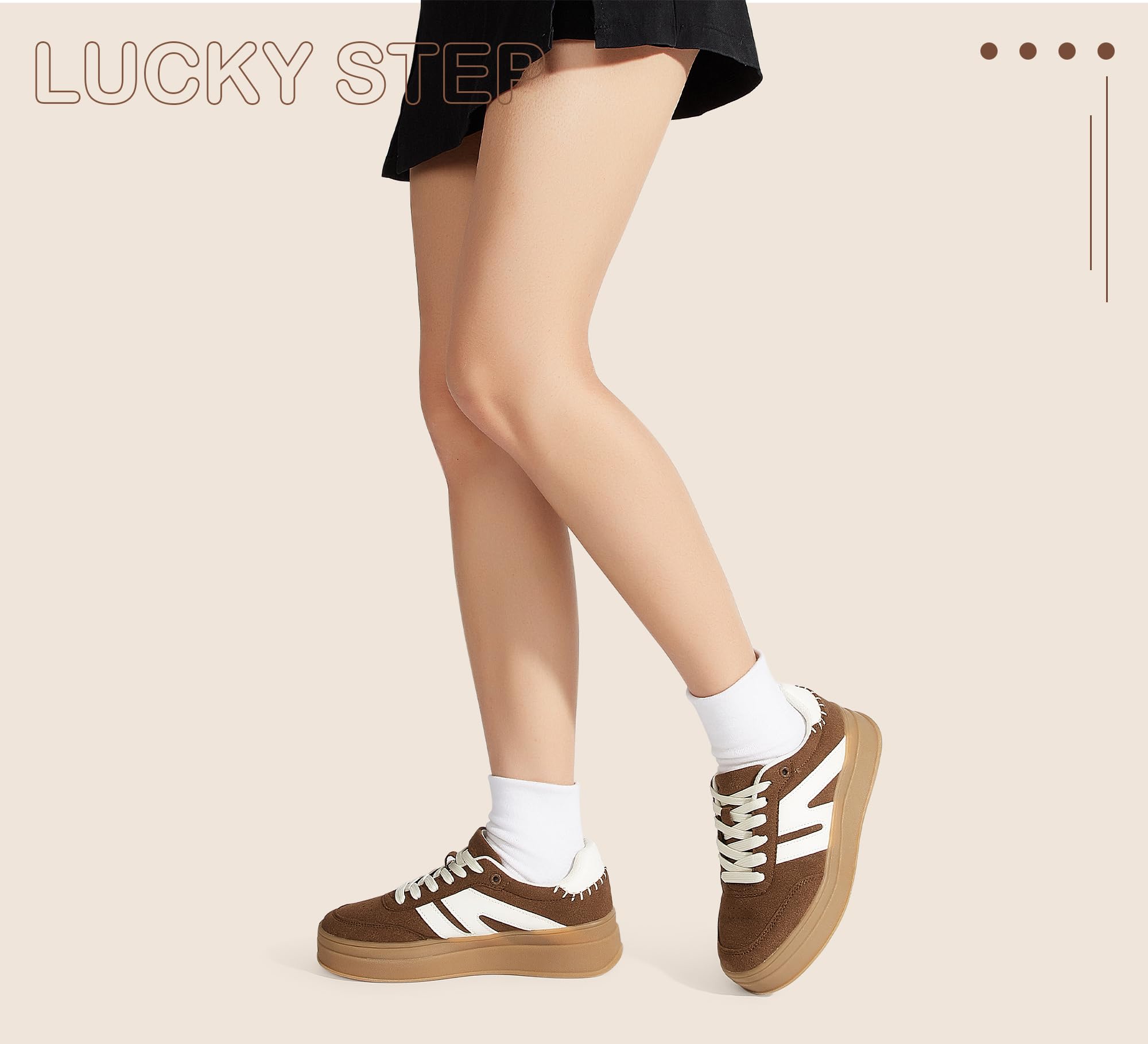 LUCKY STEP Scarpe da ginnastica da donna con plateau retrò alla moda, classiche e casual, suola in gomma con suola in gomma, scarpe da tennis e camminate, suola spessa e alla moda