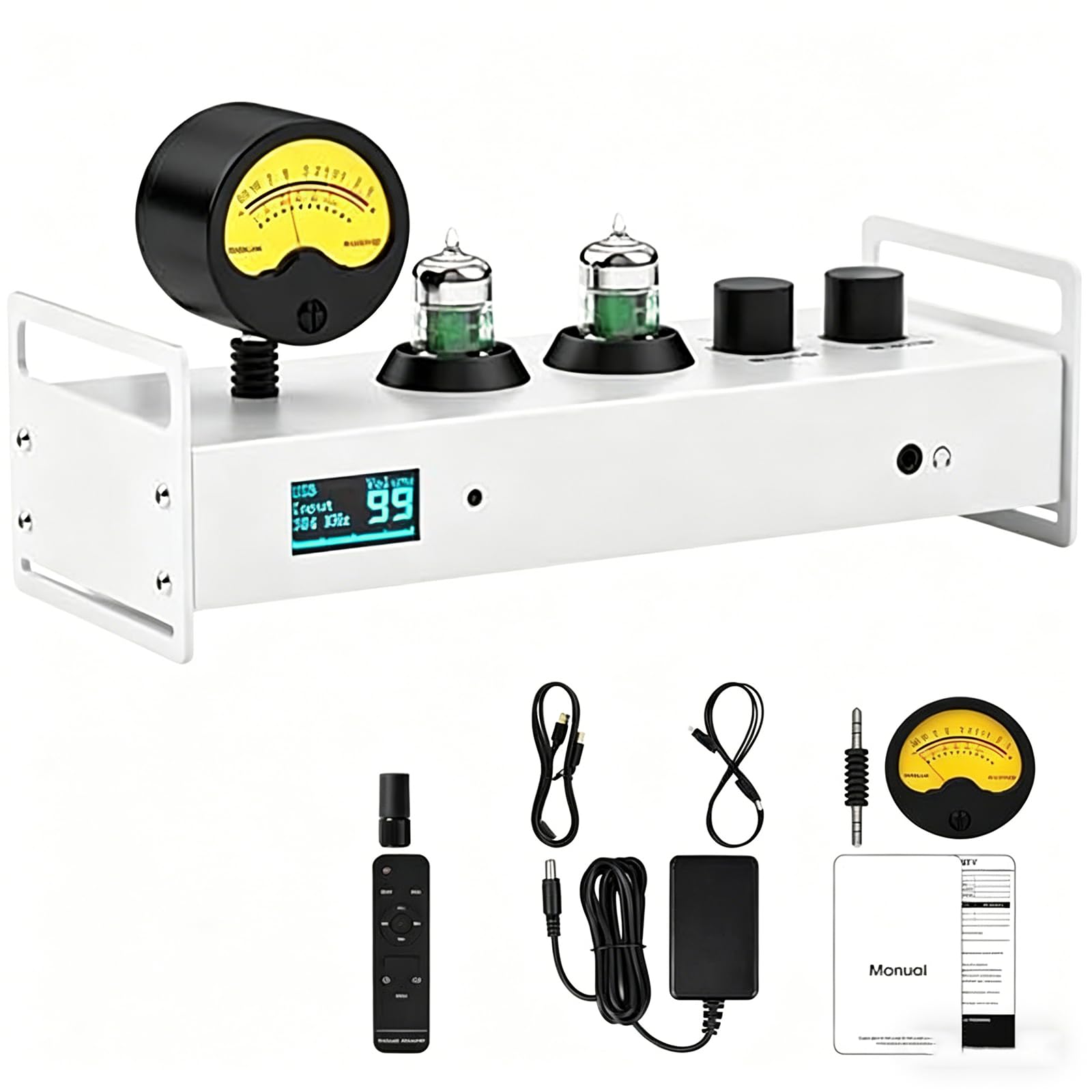 Przedwzmacniacz zaworu Bluetooth, 2-kanałowy przedwzmacniacz audio z pilotem zdalnego sterowania, z miernikiem VU, 6 wejść + 4 wyjścia, ekran OLED, konstrukcja z wtyczką do głośników Do