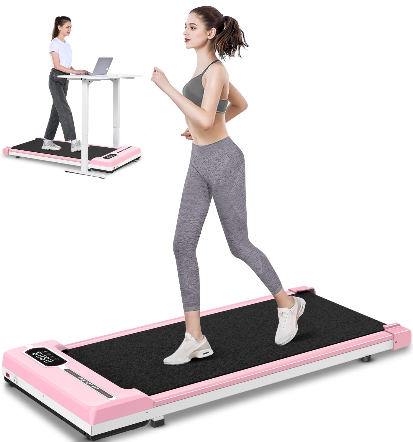 Walking Pad Treadmill 2 in 1, 6.2MPH Under Desk Treadmill Portable for Office & Home, Wide Running Belt, Remote Control, LED Display, 300 Lb Capacity
