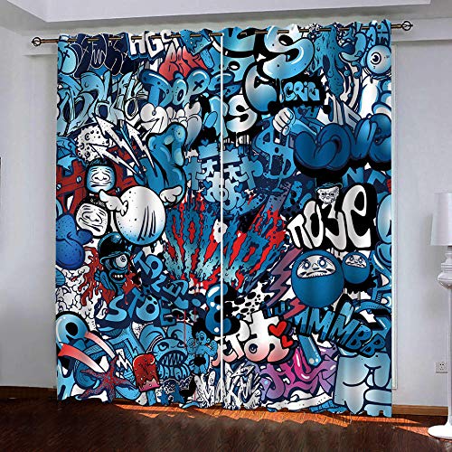 DSAOMO 3D Rideau Graffiti Polyester Thermique Insonorisation Moderne Simplicité avec Crochet Fenêtre Décoration de la Maison pour Chambre Salon 2 Panneau,150x166(CM) Cover