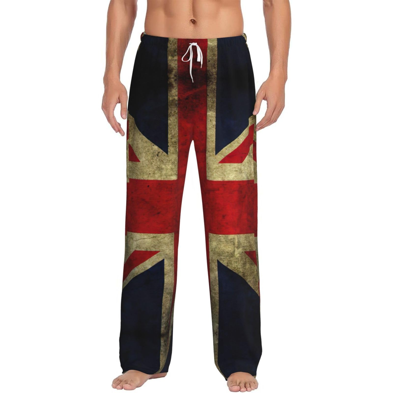 Sdfhu Men's White British Flag Print Relaxation Pajama Pants Soft Lightweight Lounge Bottoms With Drawstring Pants, Large