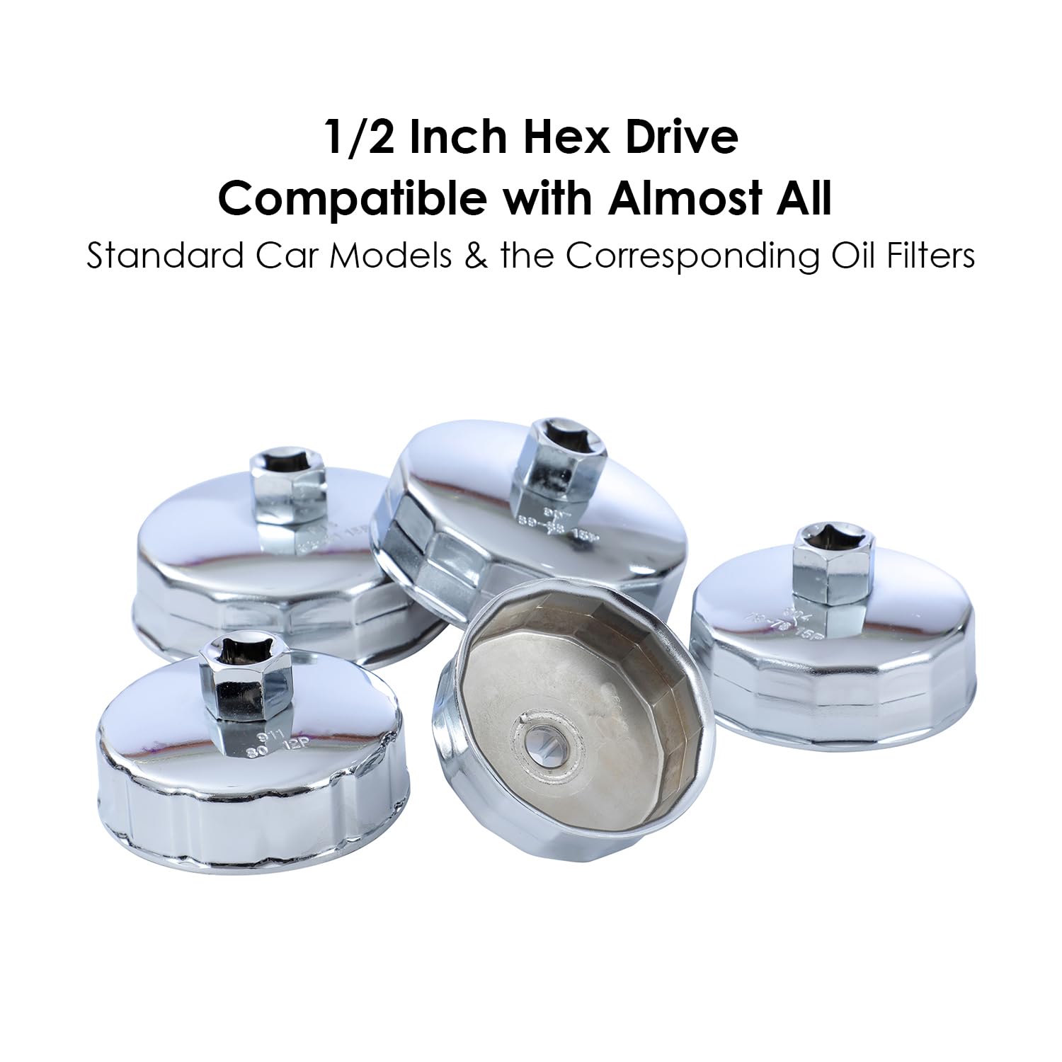 TOPWAY 25 Pezzi 1/2" Set di Chiavi per Filtro Olio in Acciaio Inossidabile Chiavi a Bussola per Filtro dell’Olio per Garage Auto Riparazione con Custodia