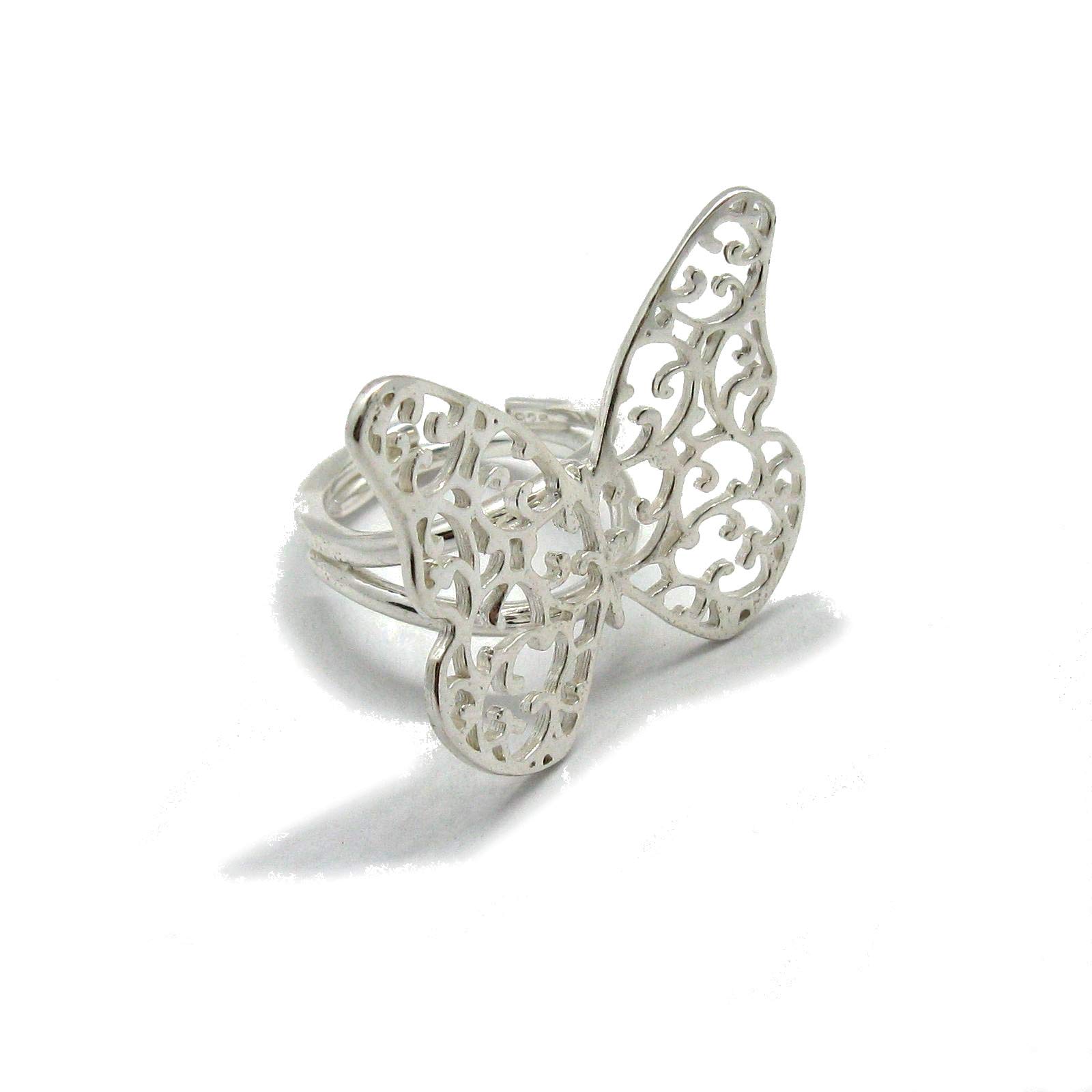 Anillo de plata mariposa de filigrana sólido 925 de tamaño ajustable