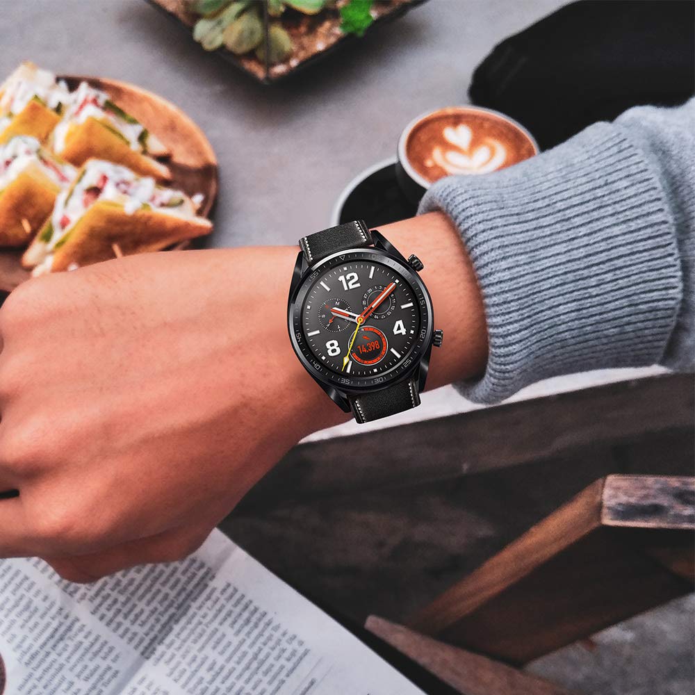 AISPORTS Compatible avec Samsung Galaxy Watch 46mm Bracelet en Cuir, 22mm en Cuir Souple Respirant Sport Bracelet en métal Boucle Papillon Bracelet de Rechange pour Samsung Galaxy Watch 3 45mm/S3