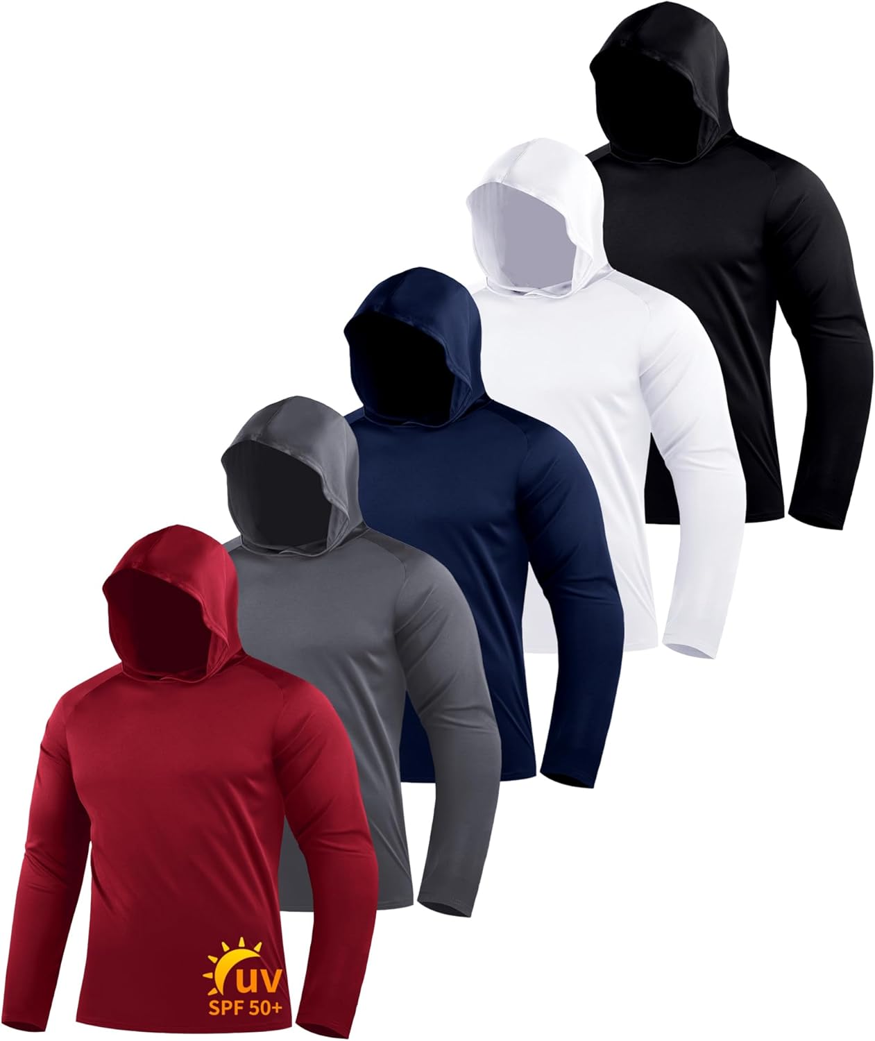 ZITY 5 Pack Men's Sun Protection Long Sleeve Hoodie Shirts UPF 50+ Fishing Shirts Lightweight Athletic Rash Guard Sweatshirts