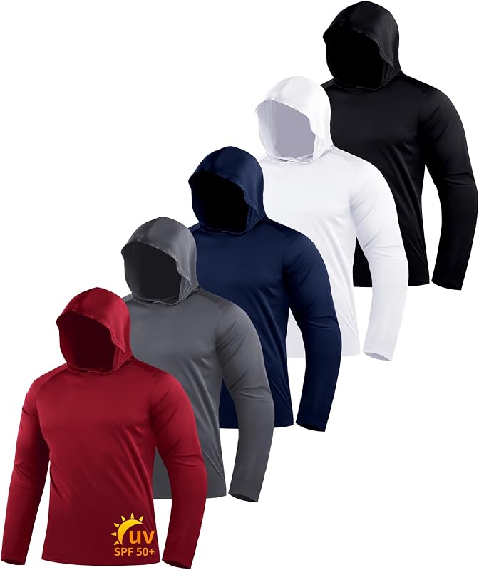 ZITY 5 Pack Men's Sun Protection Long Sleeve Hoodie UPF 50+ Fish Sweatshirt