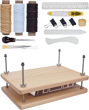 eZAKKA Book Binding Kits, Book Press 11.81 x 7.87 Inch with Plastic Bone Folder, Waxed Thread for Beginners Bookbinding Supplies, 15PCS