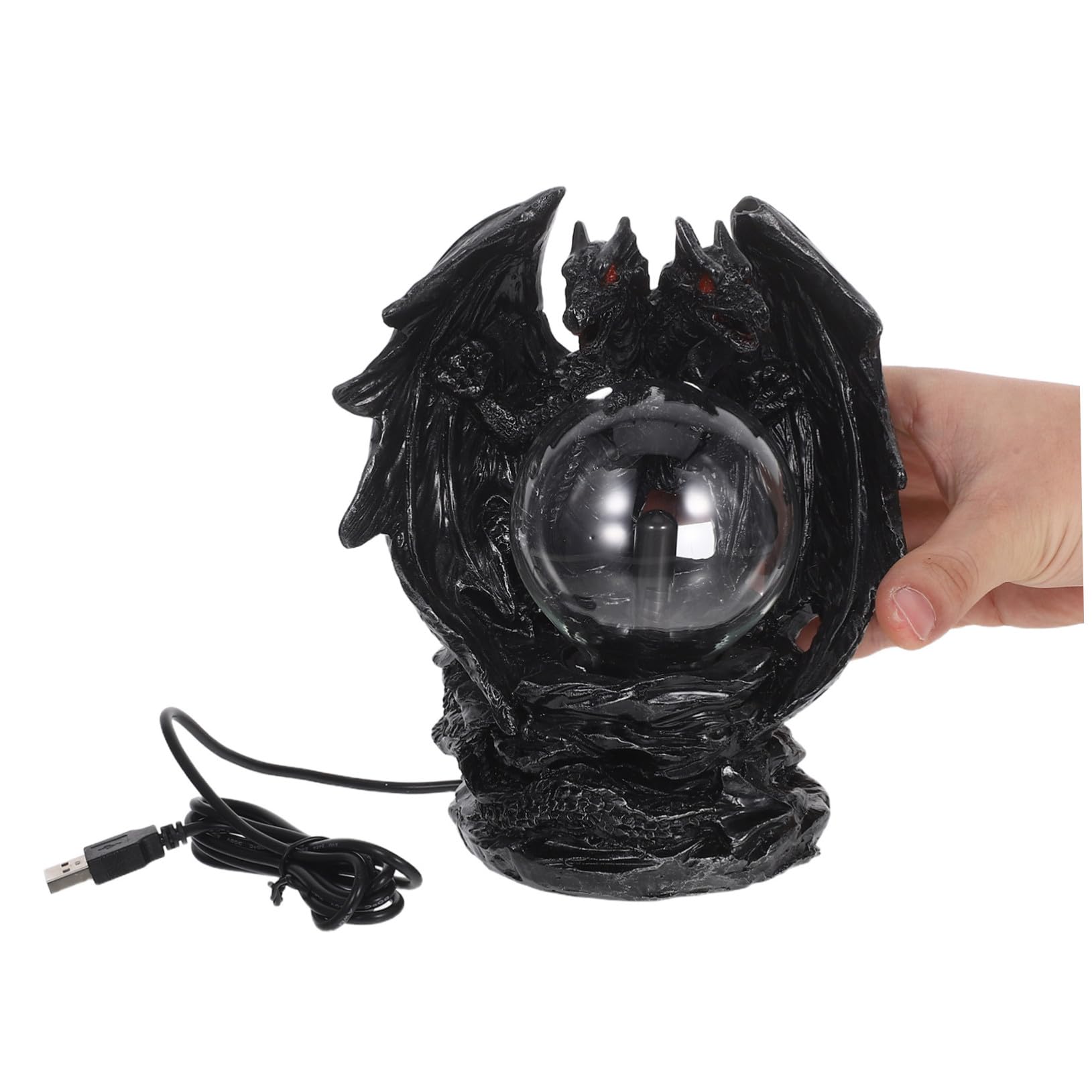 BESTYASH Lampada Palla di Plasma Drago Nero in Resina con Illuminazione Colorata Usb, Design Fantastico per Decorazioni Halloween, Setup Plug-and-play ed Efficienza