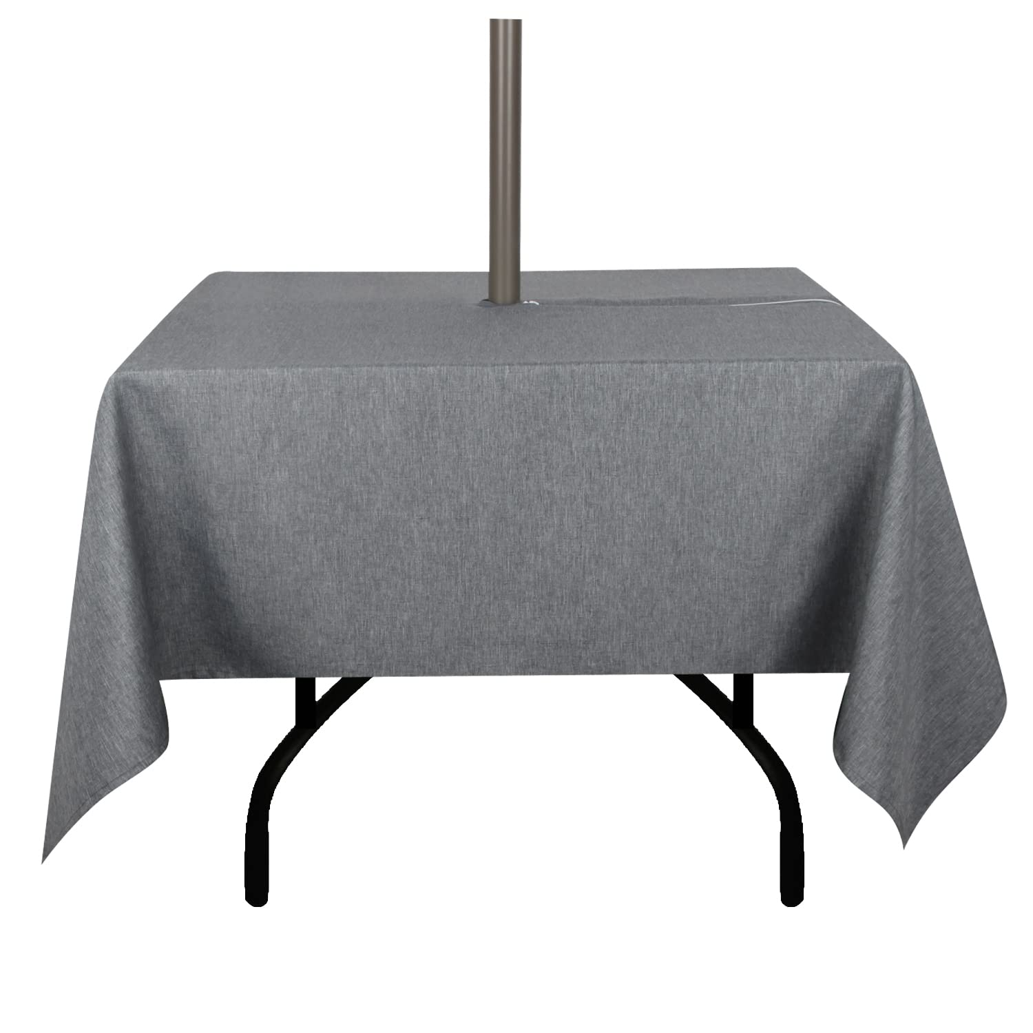 youngseahome Outdoor Tablecloth Wrinkle-Free Stain Resistant Waterproof Polyester Fabric Table Cover with Zipper Umbrella Hole for Picnic/Party/Dinner/Patio Garden(60×60inch Square,Zippered,Grey)