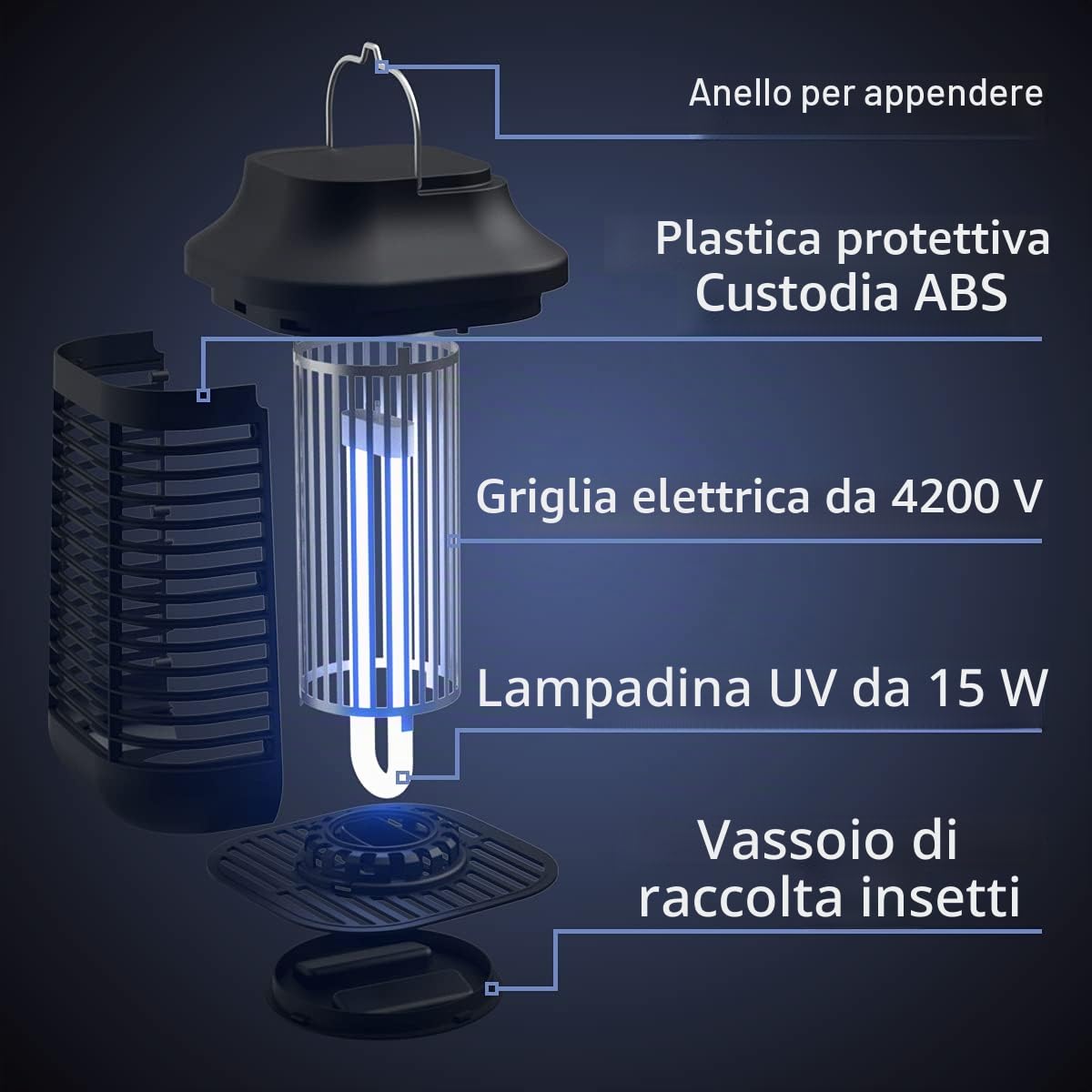 Trappola elettrica per zanzare da esterno con custodia in metallo impermeabile, 4200 V 20 W, trappola per zanzare per interni, terrazza, Giardino