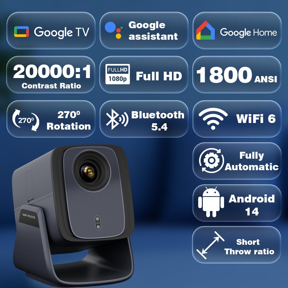 WZATCO Yuva Blaze Max Fully Automatic Official TV Native 1080P Projector 4k Ultra HD, 1800 ANSI, 18W Sound, WiFi 6, BT, Home & Room — Amazon image 2