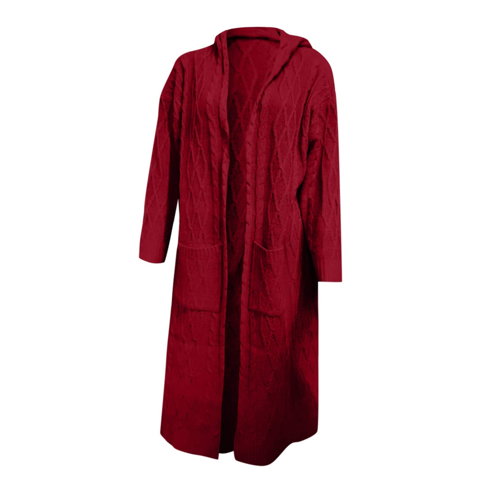 Générique Cardigan à Capuche Ouvert sur Le Devant pour Femme ，Pull en Tricot torsadé de Couleur Unie ， Manteaux Longs
