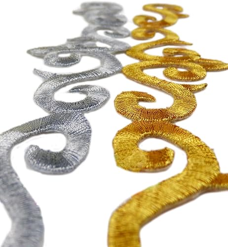 Miniatura 4 de 10 piezas de parche bordado metálico para planchar con borde de vid, apliques de encaje, diseño de desplazamiento largo para boda, vestido de novia,