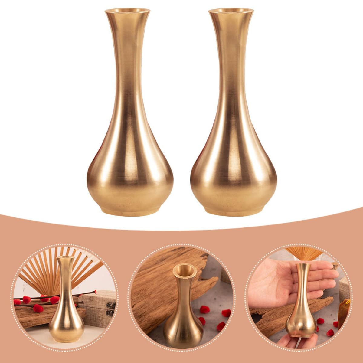 Jarrones Decorativos de Metal Cobre Dorado 2piezas para Arreglo Floral Moderno y Multifuncional Diseño Sencillo y Delicado para Decoración de Hogar