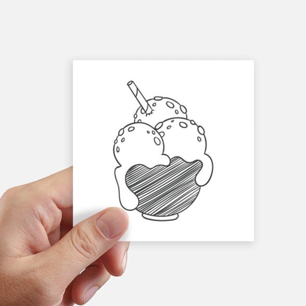 Autocollant de 10cm motif bol de biscuits et crème glacée, design multicolore sur fond noir