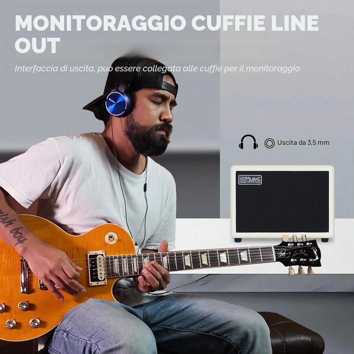 COOLMUSIC Amplificatore per chitarra elettrica ricaricabile wireless da 10 W, con Bluetooth 5.0, effetti di distorsione, amplificatore portatile per esercitazioni musicali