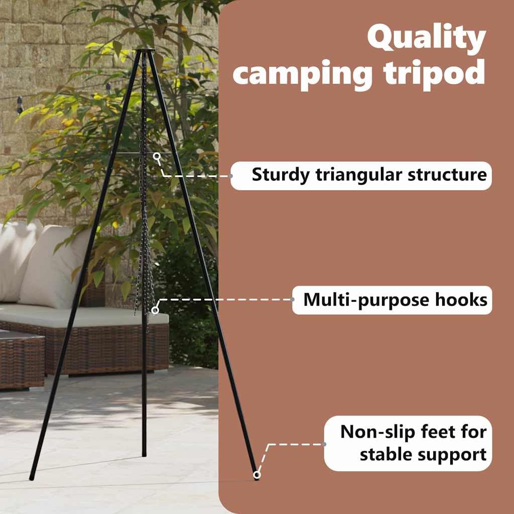 vidaXL Tripod na ognisko Czarny 92 x 92 x 191,5 cm Stal