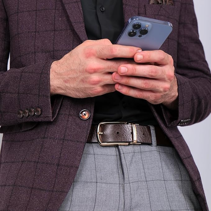 Image of HAYES LONDON Belts for Men Leather Original - Belt for Men Formal with Classic Design, Durable and Italian Reversible Men's Belts for All Occasions