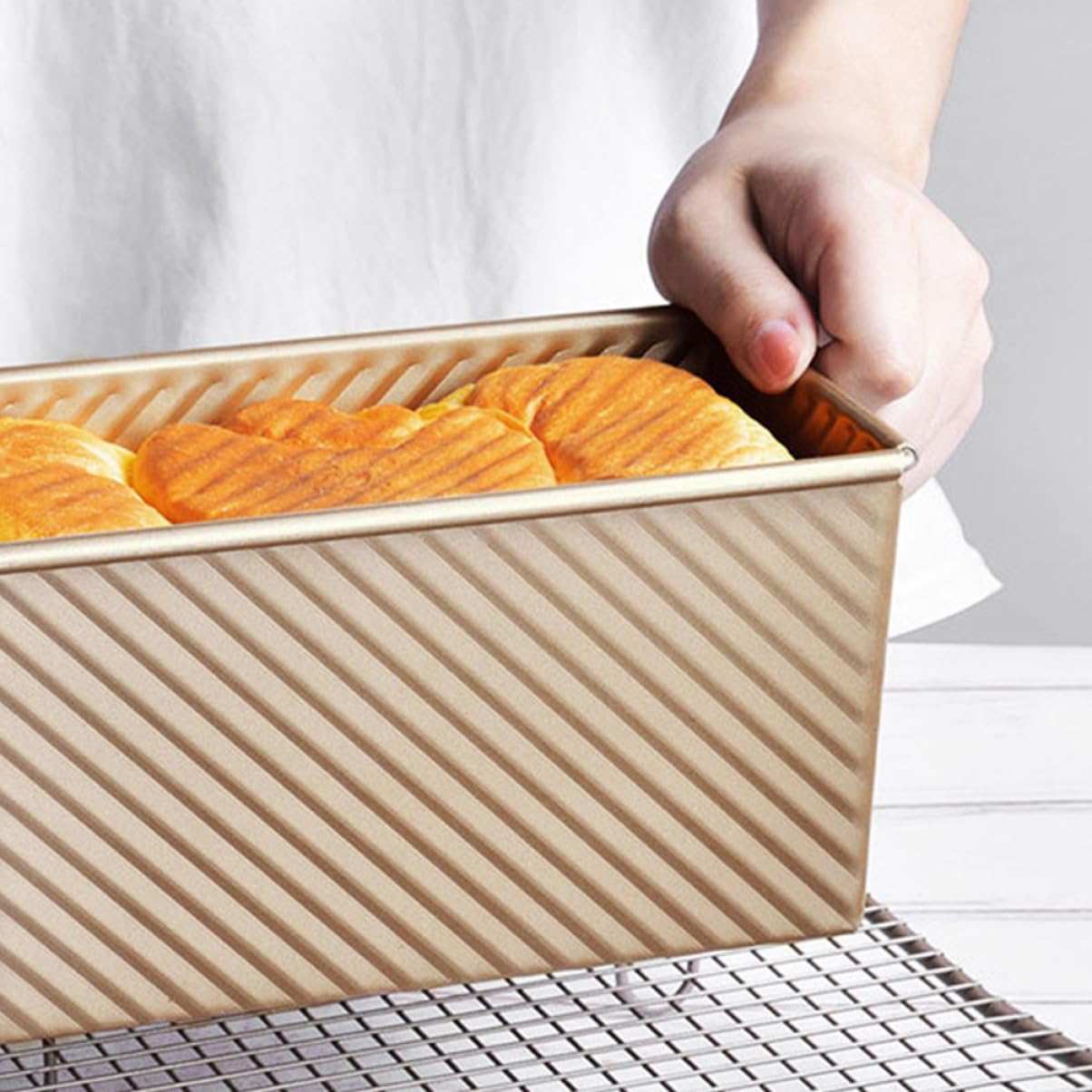 Alipis 2 Stück Toastbackform mit Deckel, 450g, Kohlenstoffstahl, Gold | Antihaft Beschichtung, Wiederverwendbar und Leicht zu Reinigen, für Küche und Heimbacken