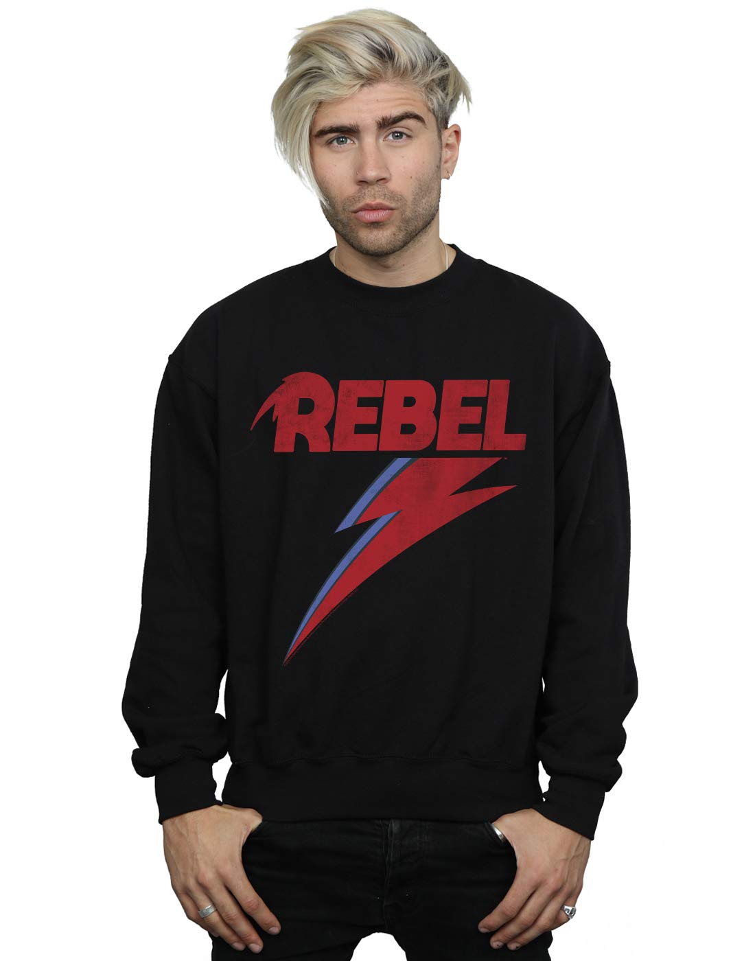 Absolute Cult Men's Black David Bowie Distressed Rebel Sweatshirt Medium
