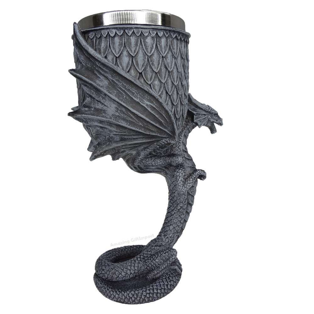 Open Winged Gargoyle Dragon Resin Figurine Goblet Drinkware with Removable Stainless Stain Inner by Anne Stokes -The Age of Dragons