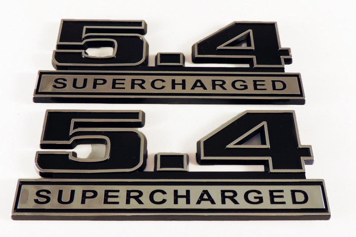 Black & Chrome Plated 5.4 5.4L Supercharged Emblems - Pair