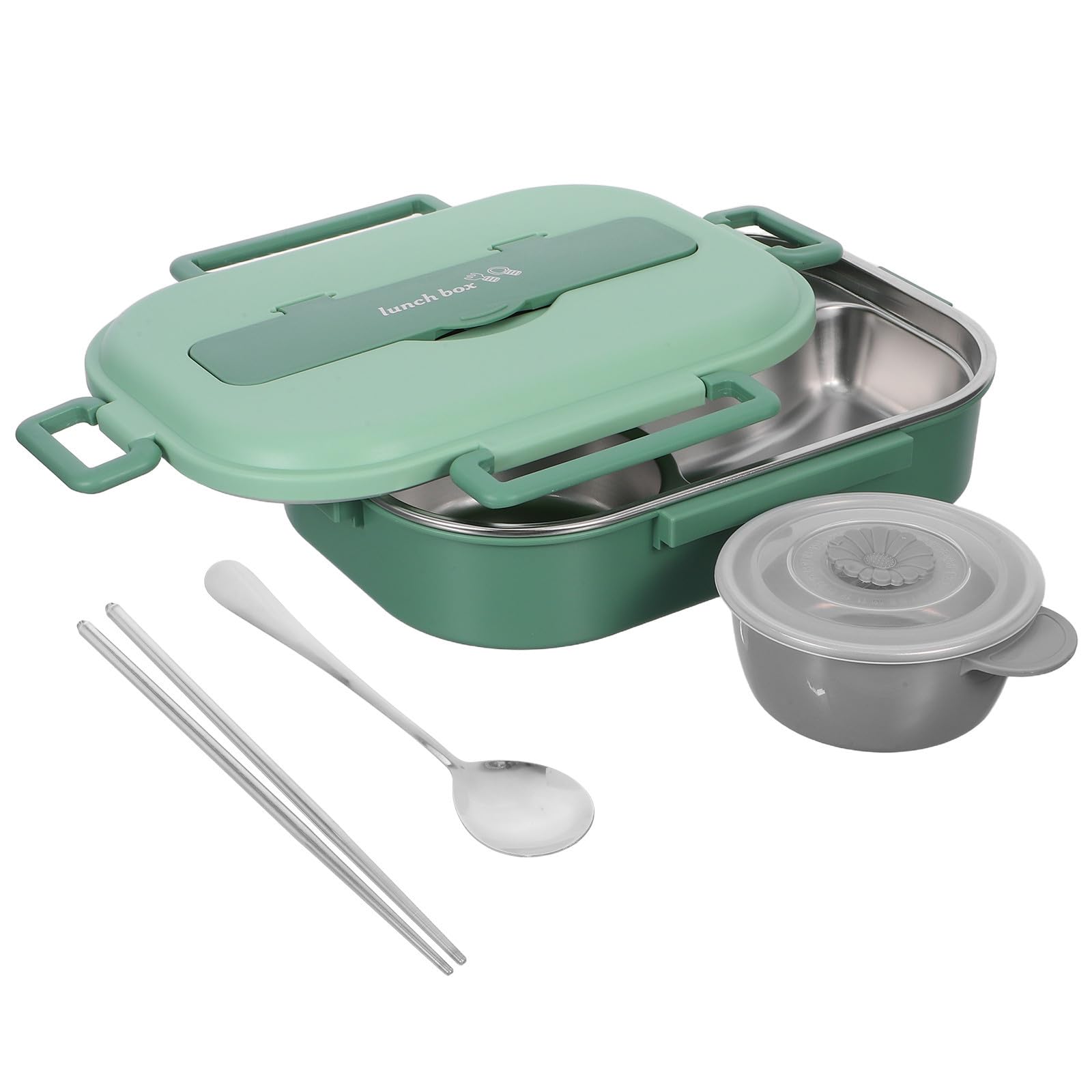 Uonlytech Fiambrera de Acero Inoxidable de 1500ml con 4 Compartimentos, Cierre Hermético Resistente y Vajilla Incluida para Escuela y Salidas Largas