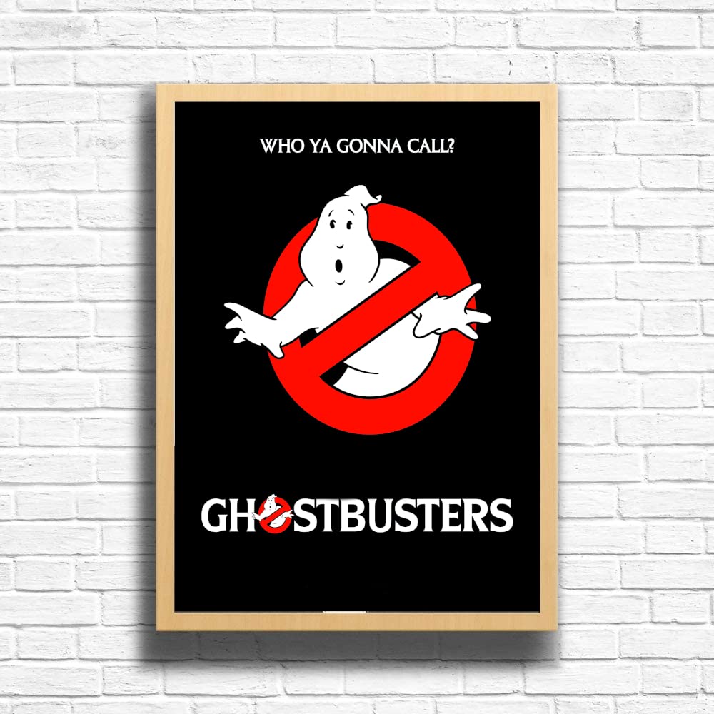 Ghostbusters1, 80s Movie Print Vintage Nostalgic Film Poster, A4 and A3 Size Frame Options, Home, Pub, Café, Bar Decoration Wall Art Print, House gift for movie lovers (A3 Framed (Oak))