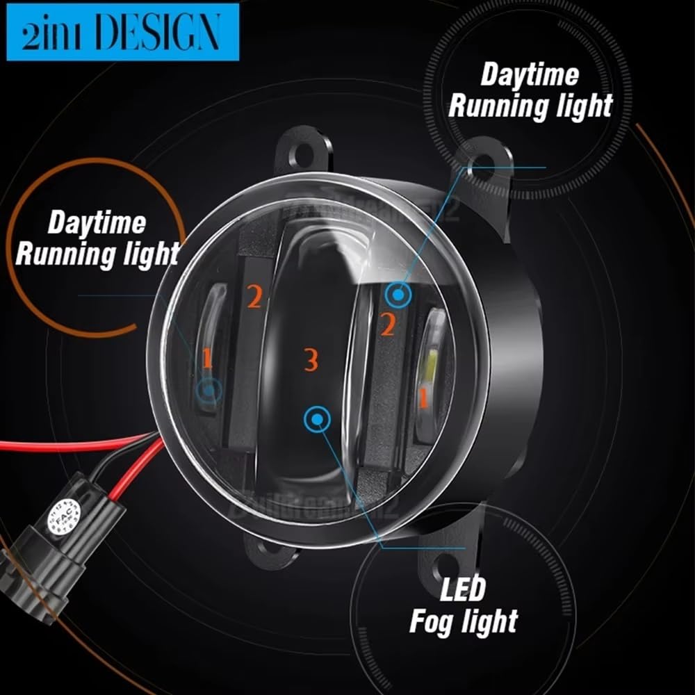 Luz Antiniebla LED 2 En 1 Lámpara De Circulación Diurna Delantera Aluminio DRL Para Coche Para Peugeot 206 Para T3E 2009-2012 Faros antiniebla parachoques delantero(Harness Wire)