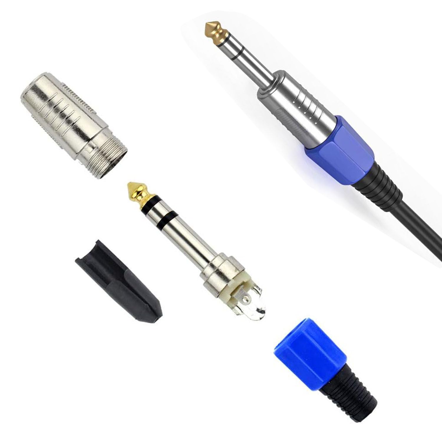 RUNCCI-YUN 5 sztuk 6,35 mm złącze wtykowe TRS, złącze lutownicze 6,35 mm 3-biegunowe, gniazdo audio DIY do głośnika, mikrofonu, miksera