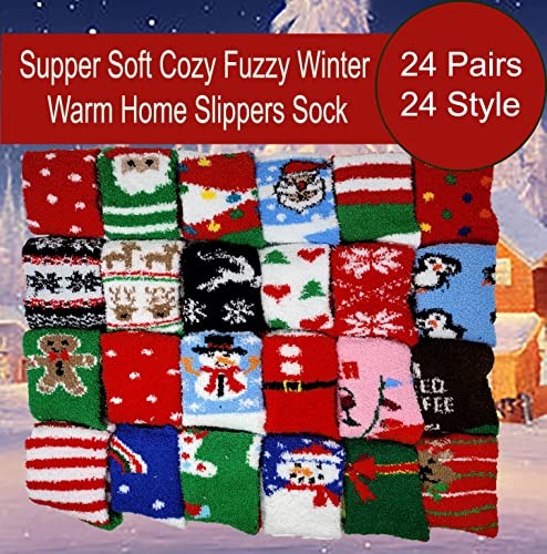 Image of Different Touch 24 Pairs Women Wholesale Bulk lot Cozy Fuzzy Non Skid Slipper Socks