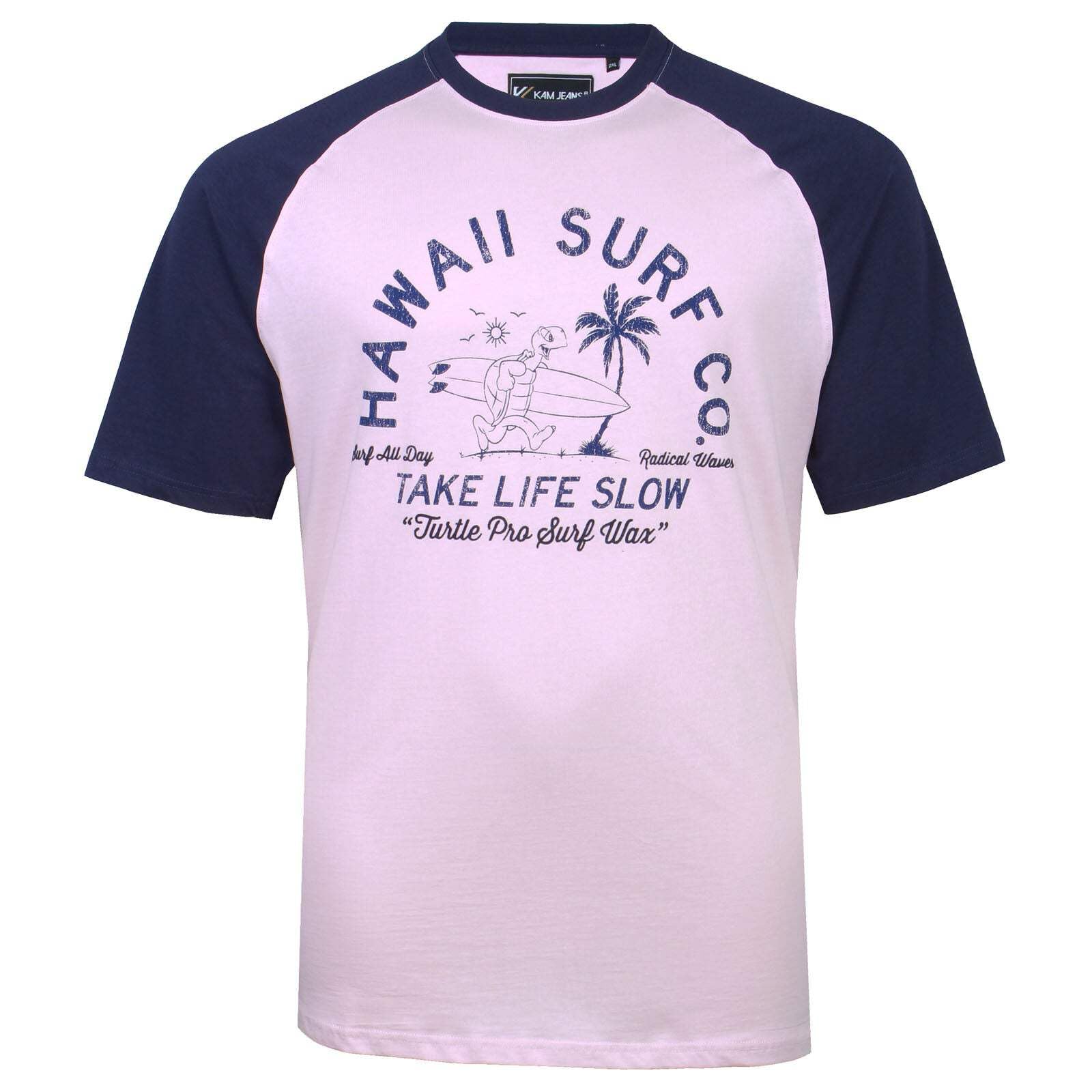 Kam Men's Pink Raglan T Shirt Hawaii Turtle Cotton Crew Neck Casual Top 2XL-8Xl 5772 (Uk, Alpha, 3XL, Plus, Regular, )