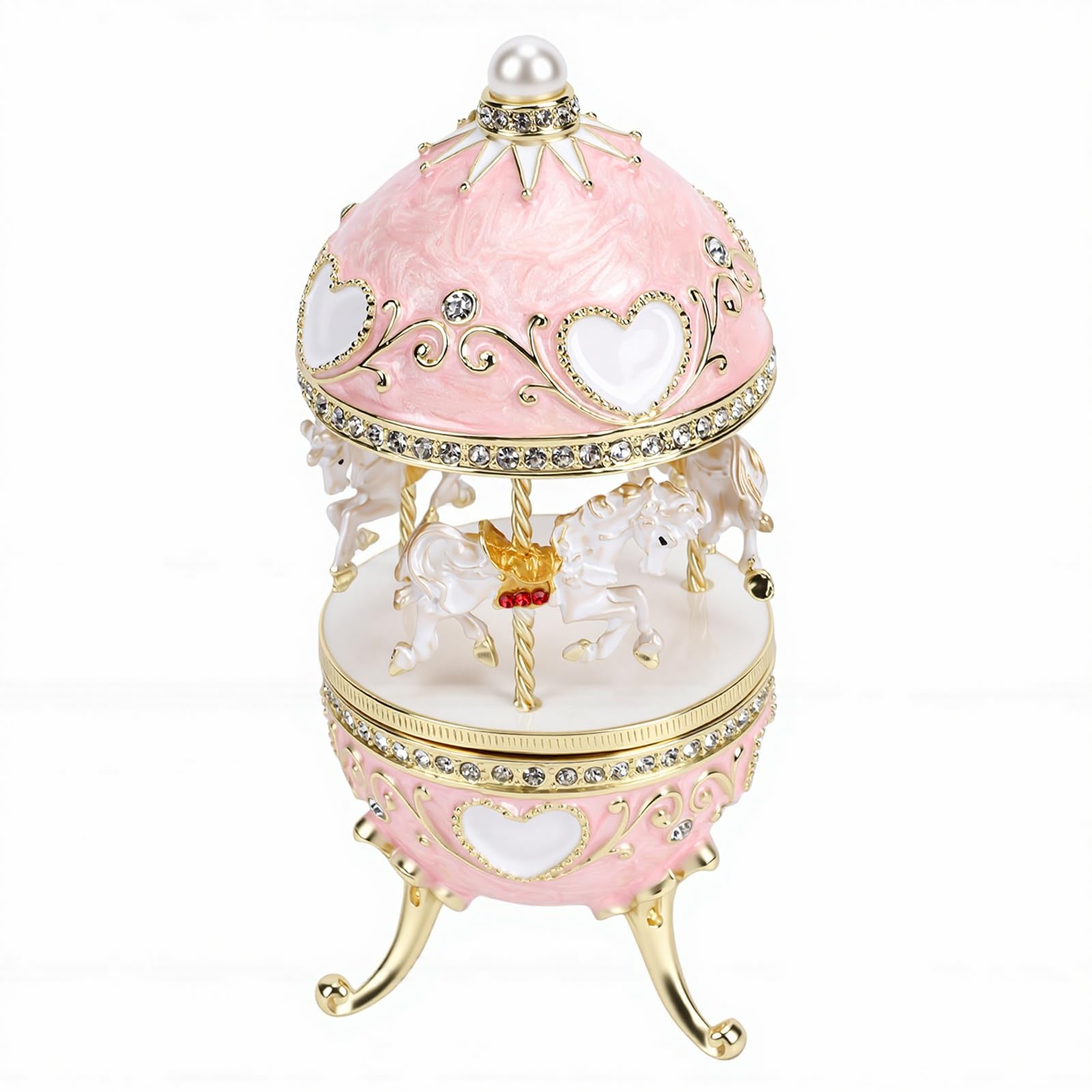 Boîte à bijoux œuf rose en émail avec rangement colliers
