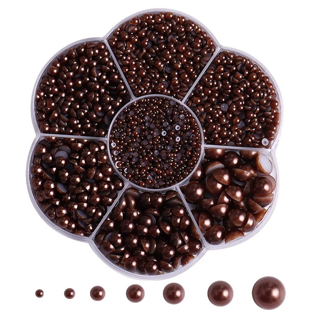 5700 Pcs Coffee Half Pearls for Crafts,Nail Pearls for Nails Art for Crafting DIY Accessory,Flatback Pearls gems for Makeup,Neatly Organized Craft