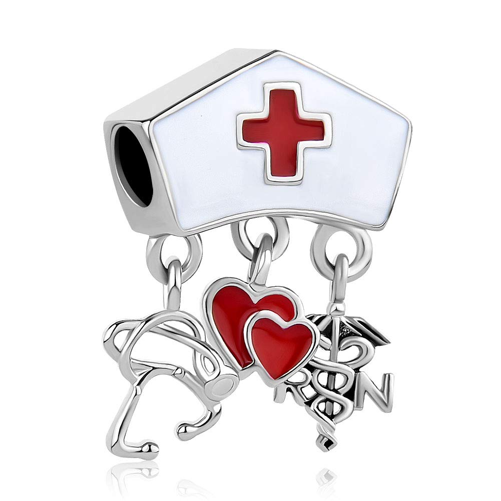 Charmed CraftHeart Love Nurse Cap Guardian Angel Charms Beads for Snake Chain Bracelets