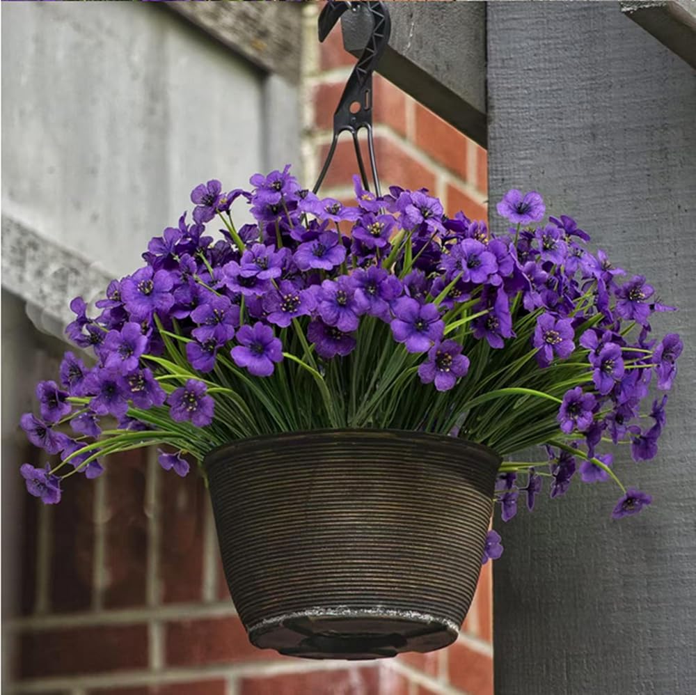 NANQWIN 12 fasci di fiori artificiali per interni ed esterni, fiori artificiali resistenti ai raggi UV, piante da appendere per piante, casa, matrimonio, veranda finestra (6 colori