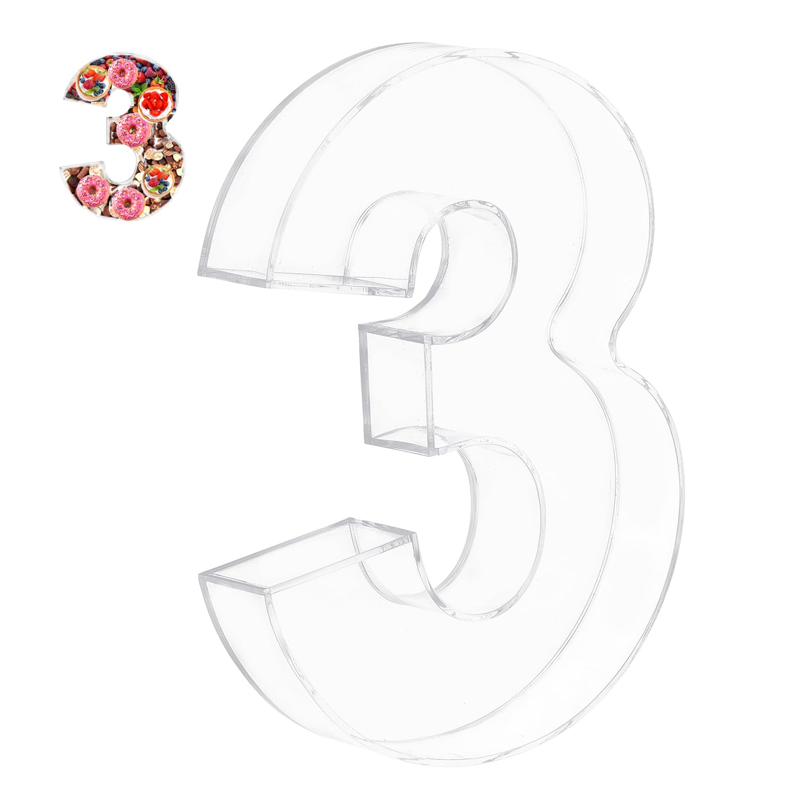 PATIKIL 10" Acrylic Number Box 3, Reusable Display Fillable Tray Container for Charcuterie Mache Chocolate Candy Birthday Party Anniversary Decorations, Clear