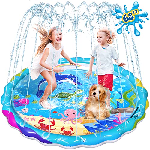 iBaseToy Splash Pad Sprinkler for Kids Toddlers - 68" Sprinkler Splash Play Mat, Kiddie Baby Pool, Outdoor Sprinkler Water Toys Water Games, Outside Backyard Splash Pad Sprinkler Toy for Boys Girls