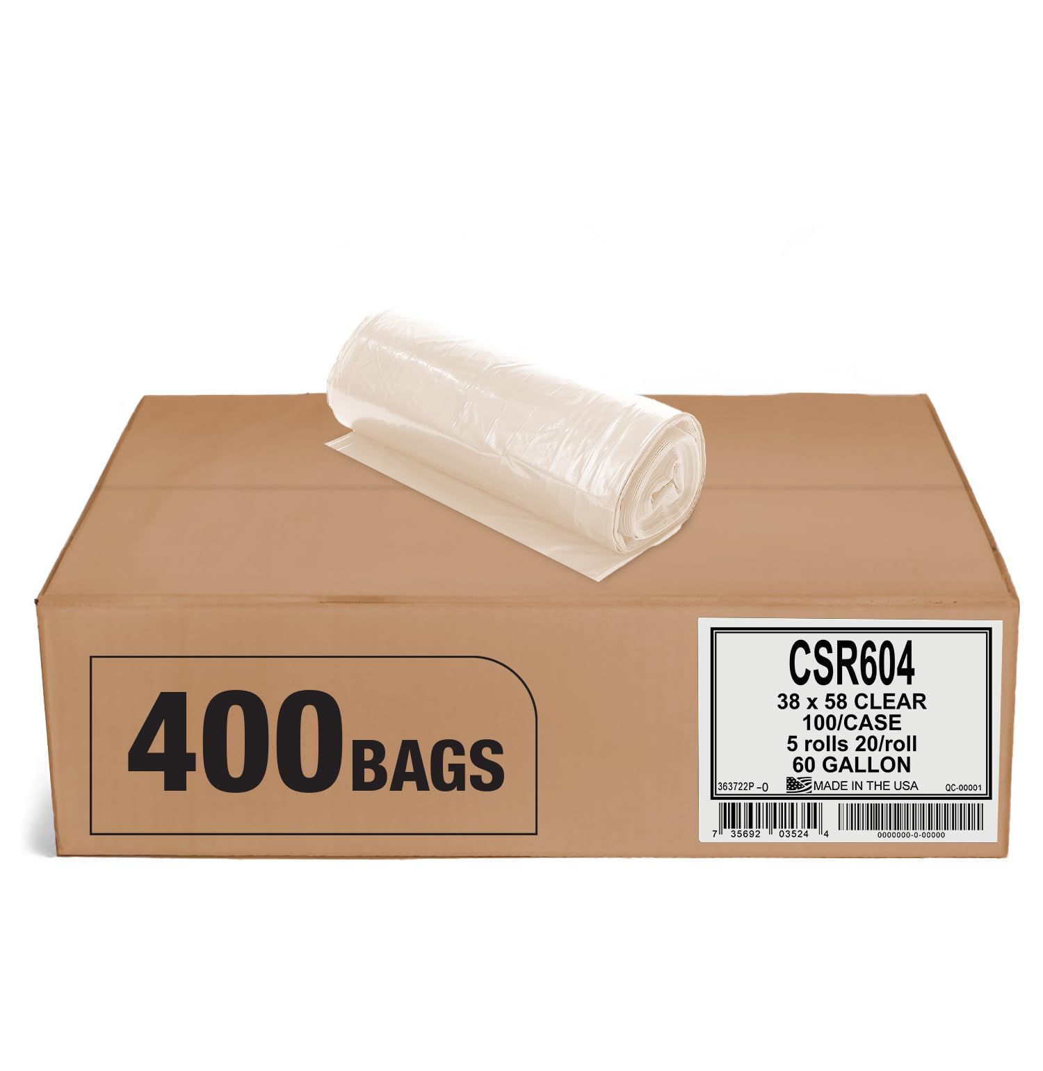 Aluf Plastics 55-60 Gallon 2 MIL (eq) Clear Heavy Duty Garbage Bags - 38" x 58" - Pack of 400 - for Industrial, Recycling, Storage, & Outdoor