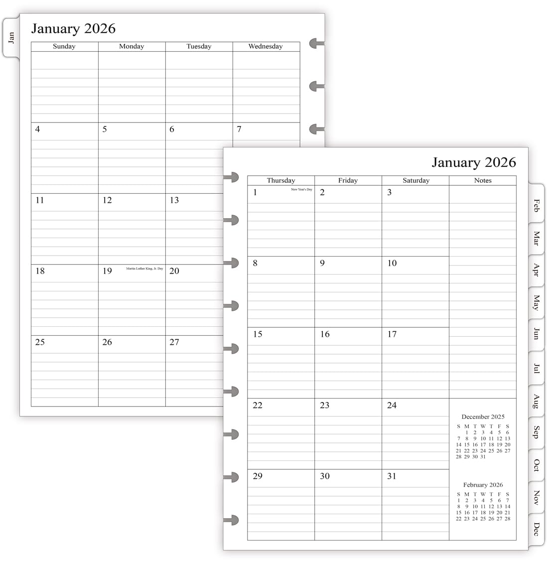 2026 Planner Refills for Happy Planner Classic Size, Monthly Pages, Jan 2026 - Dec 2026, 9-Disc Punched, 7" x 9-1/4"