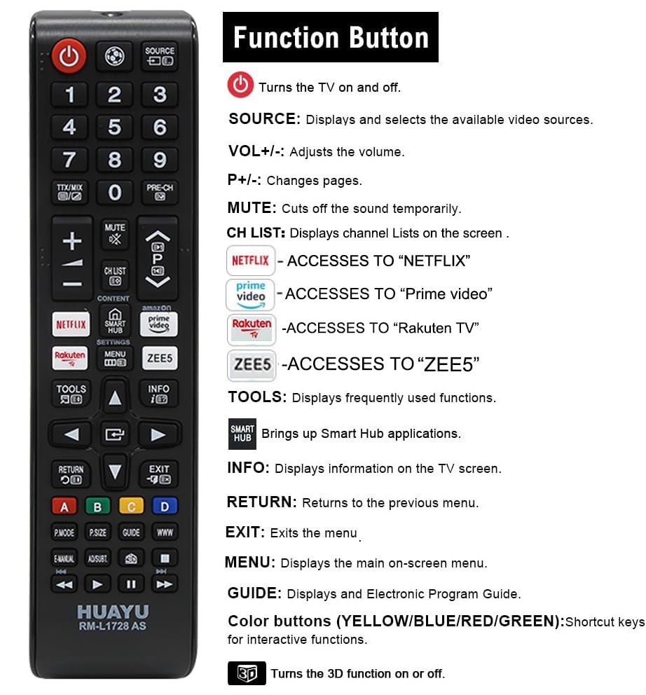 Image of EHOP RM-L1728 AS univerrsal Remote Control Compatible with Samsung SMART TV KU6290 KU6270 KU7000 TU8000 smart tv