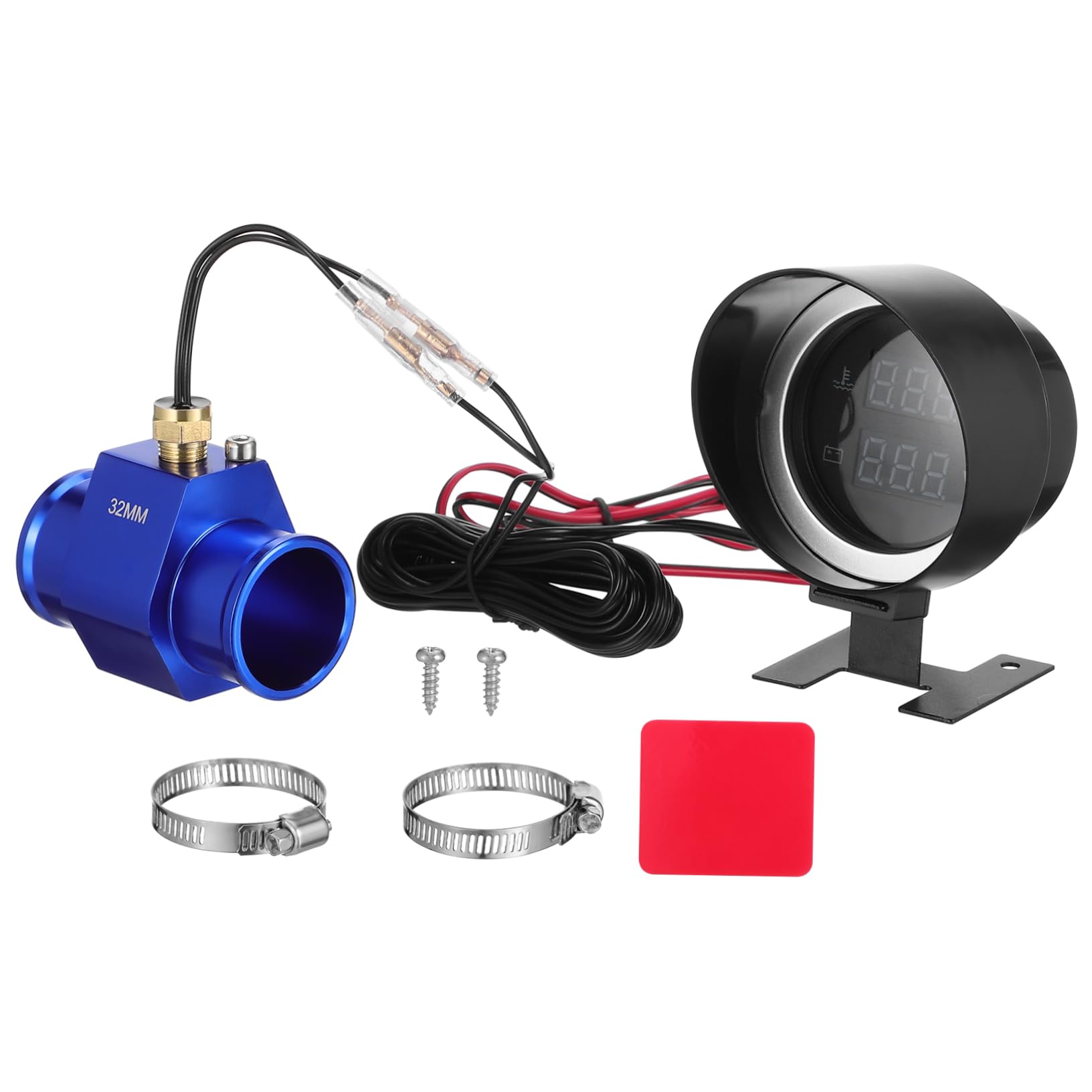 UKCOCO Medidor Digital Temperatura Agua y Voltaje Para Coche y Moto Con Luz Led Azul Instalación Diy Rápida Con Adaptador Visualización Clara y Monitorización Dual
