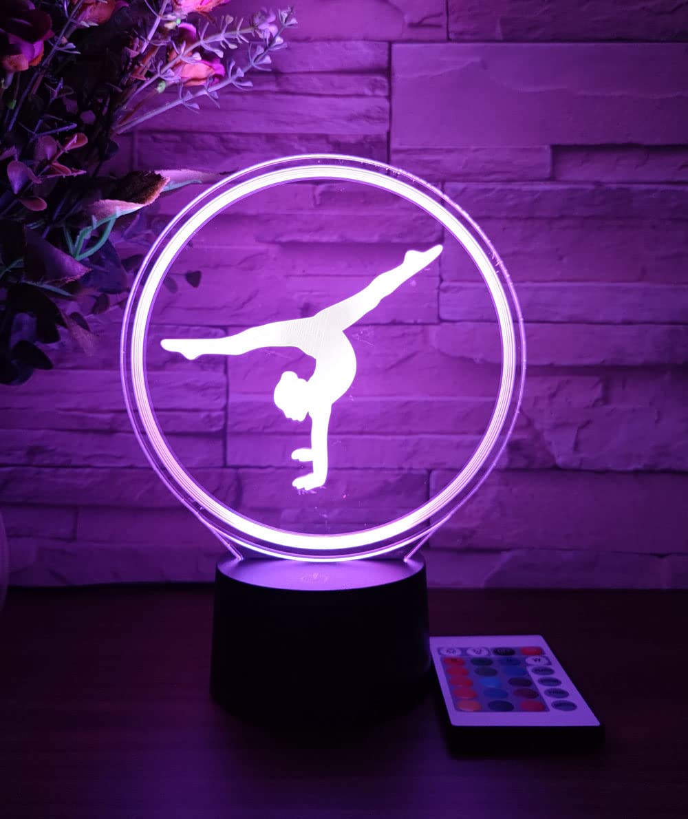 Gymnastique Yoga 3D Illusion Veilleuse Jouets,Décor de Maison LED Lampe de Chevet Table,Tactile & Télécommander 16 Couleurs,Cadeau d'Anniversaire de Noël Pour Filles Enfants Amis et Famille